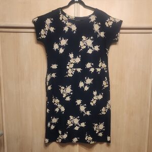 nwot J.Jill Wearever Collection Women's Navy Blue Floral Dress SZ MT